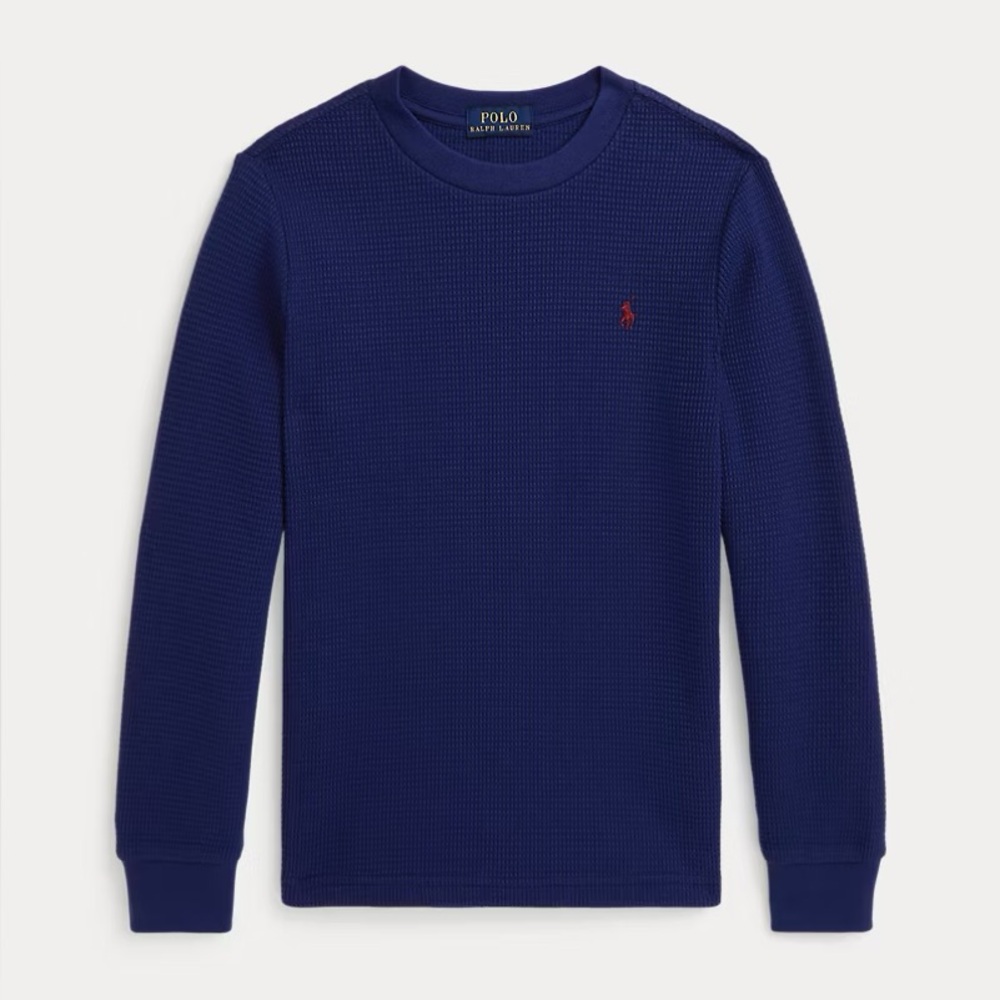 NWT Polo by Ralph Lauren Boys' Blue Long-Sleeve Waffle Classic Blue Knit Top